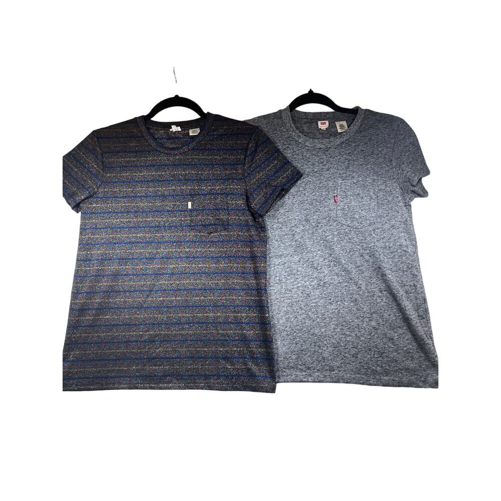 Levis Grey Black Rainbow Metallic Crew Neck Short Sleeve T Shirt Bundle Women XS